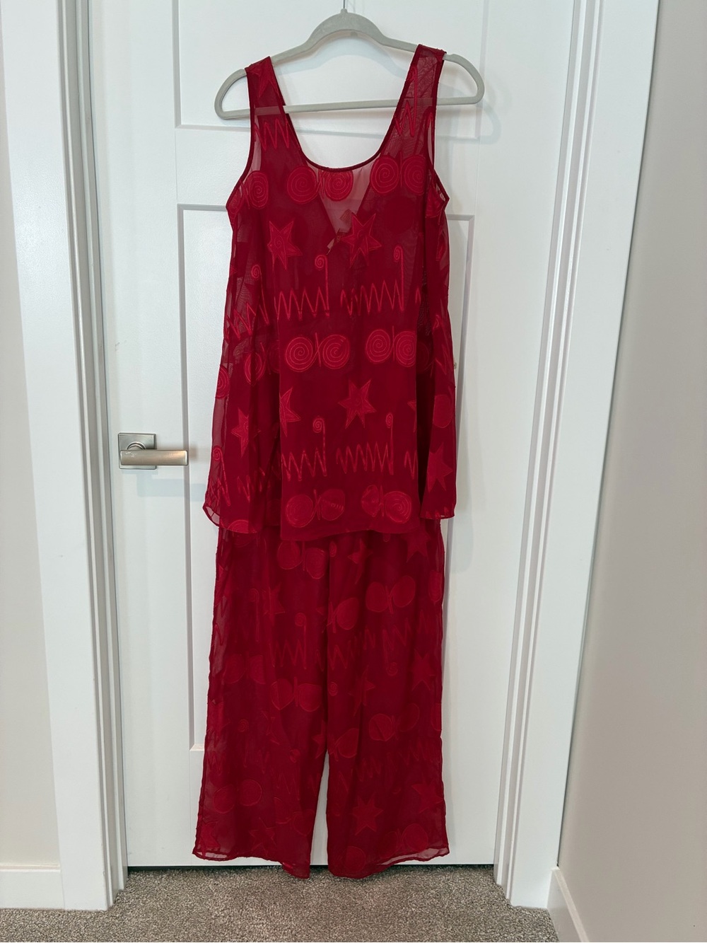 Victoria's Secret Red Sheer Jacquard Pajama Set